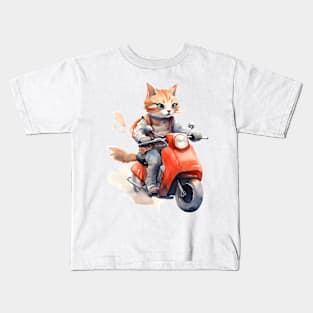 Ginger Cat on a Scooter Kids T-Shirt